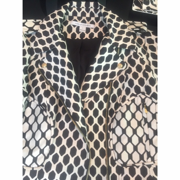 Diane Von Furstenberg Geo Print Biker Jacket - Picture 4 of 7